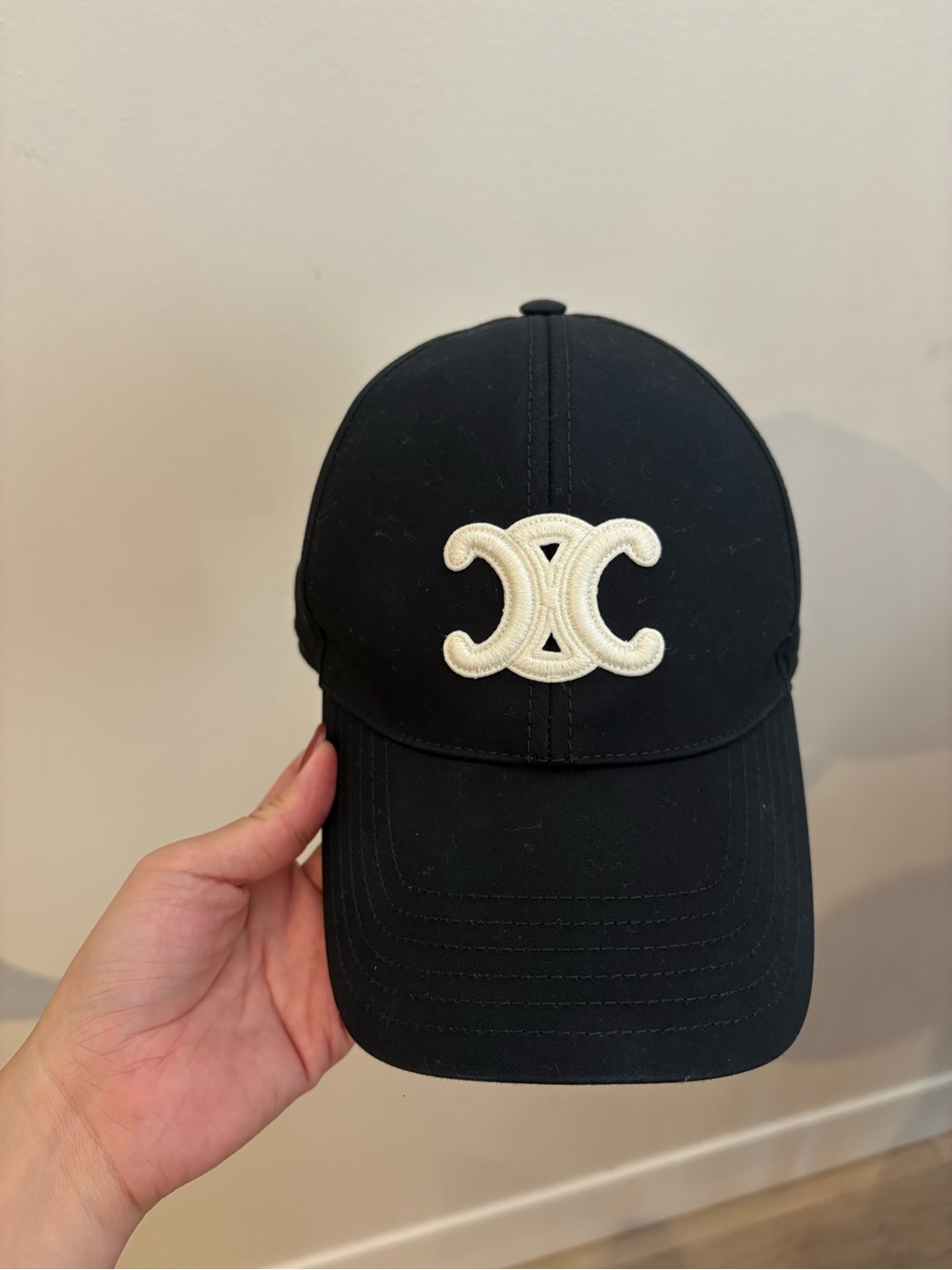Celine Black Baseball Cap with Cream Labeling